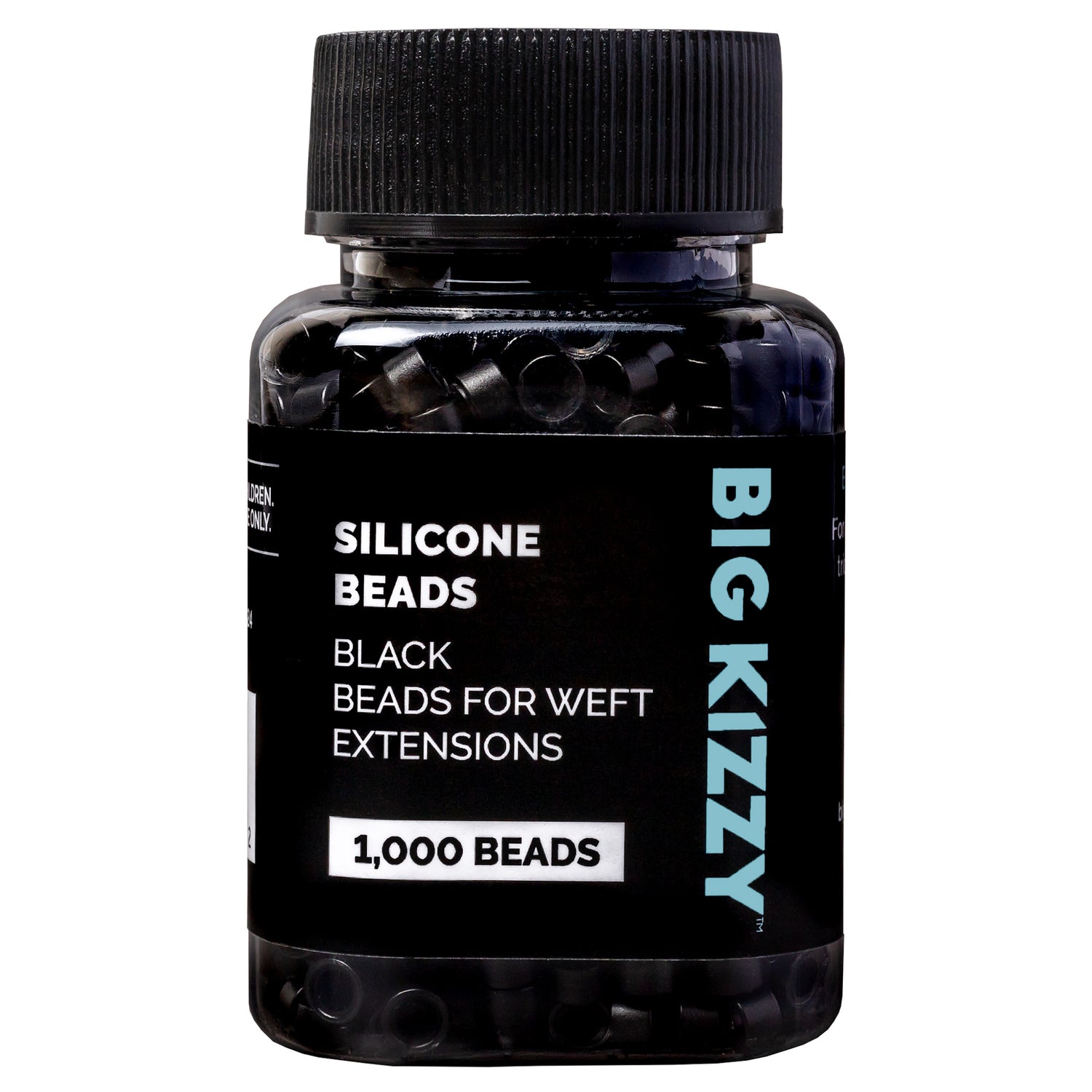 A closed bottle of 1000 Black Beads for Weft Extensions