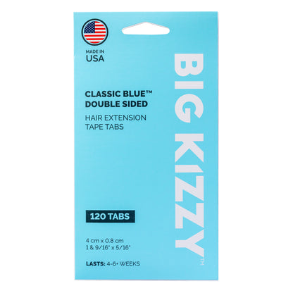 A pack of Big Kizzy® Classic Blue Double Sided Hair Extension Replacement Tape Tabs, 120 tabs