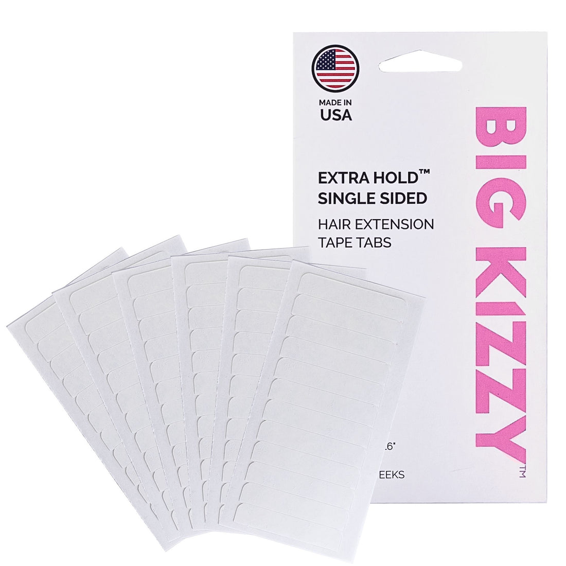 Big Kizzy Extra Hold Single Sided Hair Extension Tape Tabs with Packaging