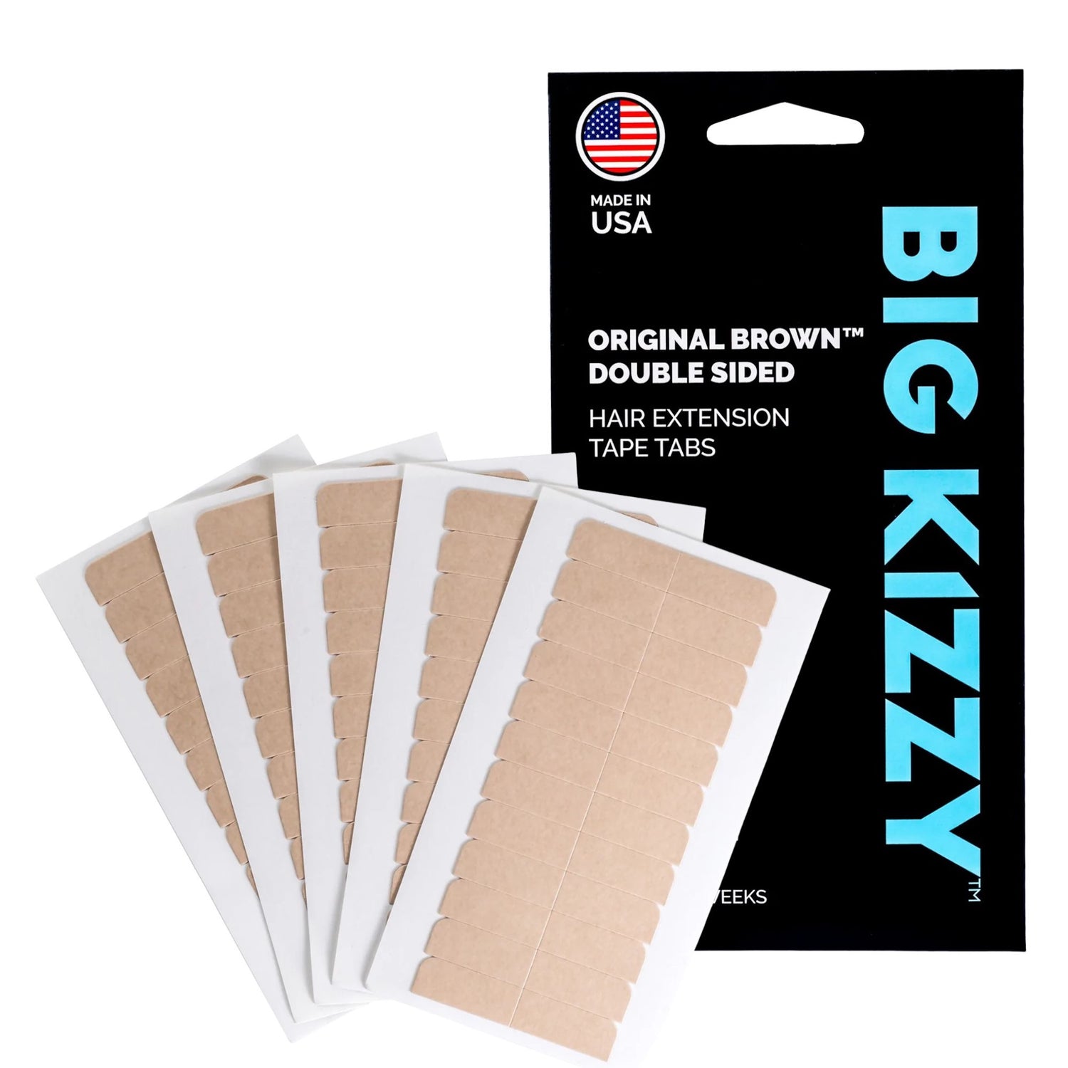 Big Kizzy Original Brown Double Sided Hair Extension Tape Tabs with Packaging