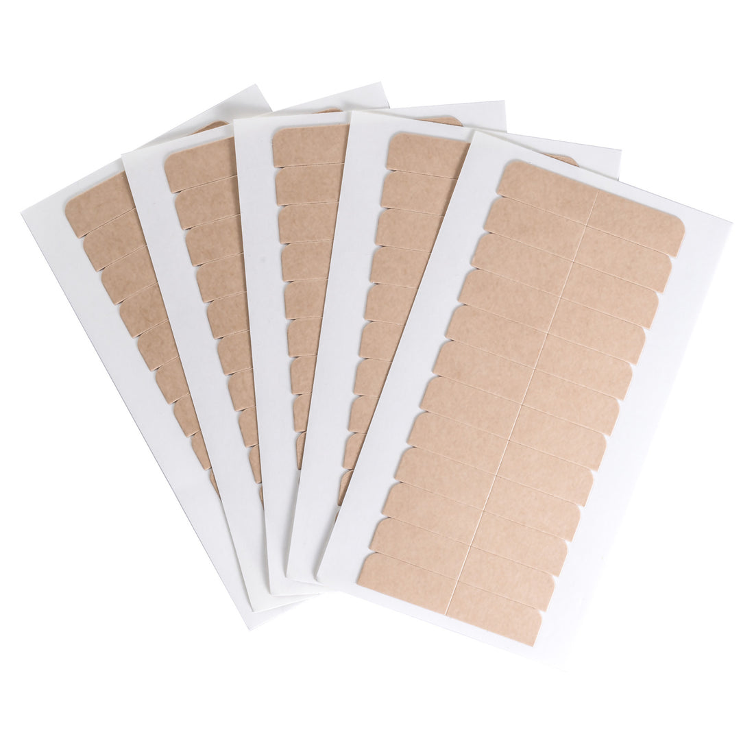 Five sheets of Big Kizzy Original Brown Double Sided Hair Extension Tape Tabs Fanned Out
