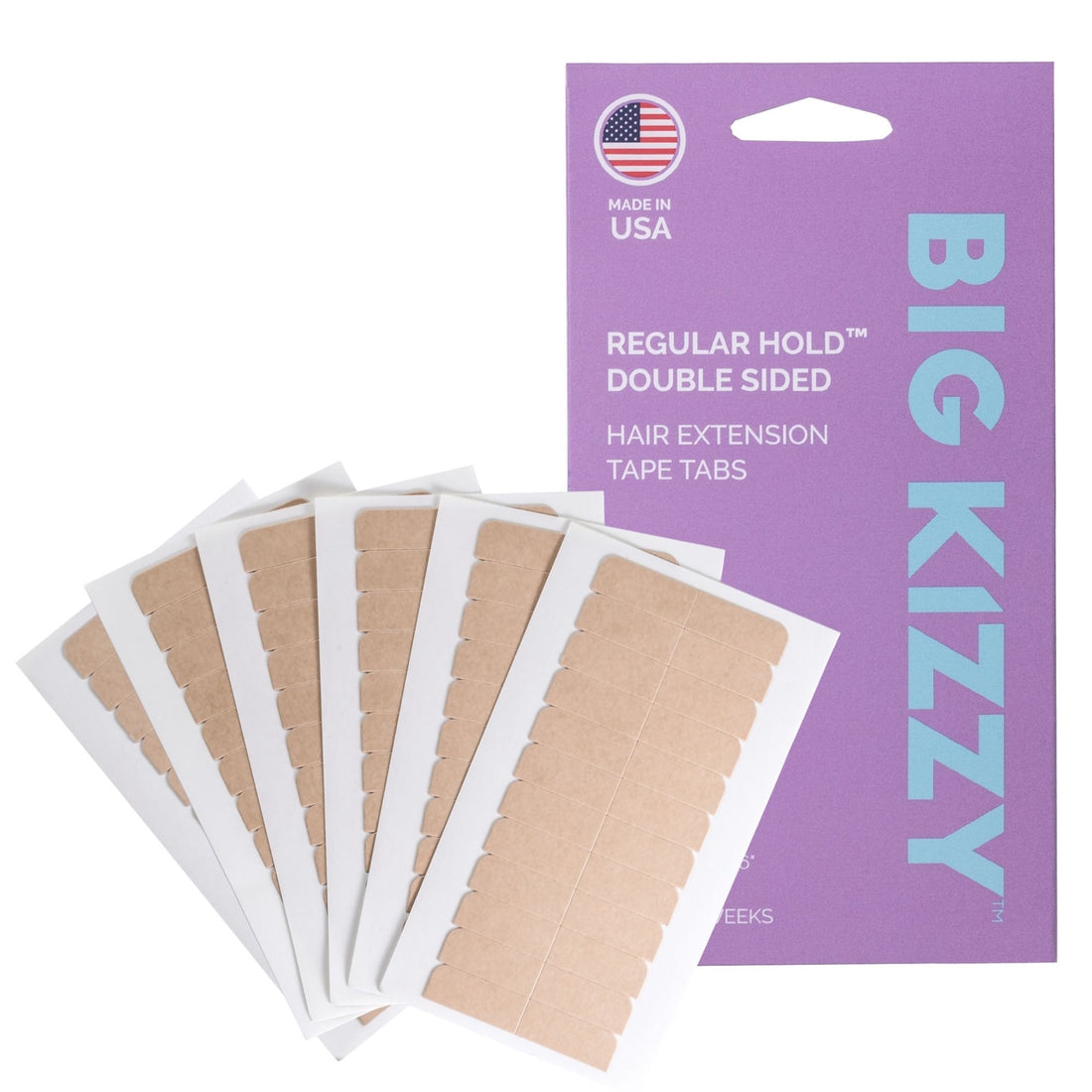 Big Kizzy Regular Hold Double Sided Hair Extension Tape Tabs with Packaging