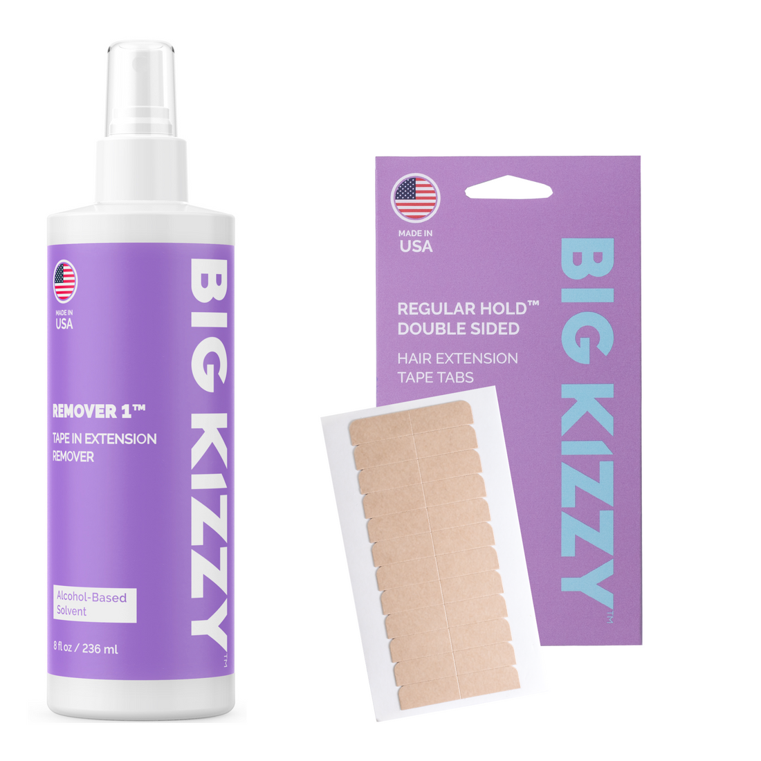 Big Kizzy Regular Hold Double Sided Hair Extension Replacement Tape Tabs and Remover 1 Tape In Hair Extension Remover Bundle