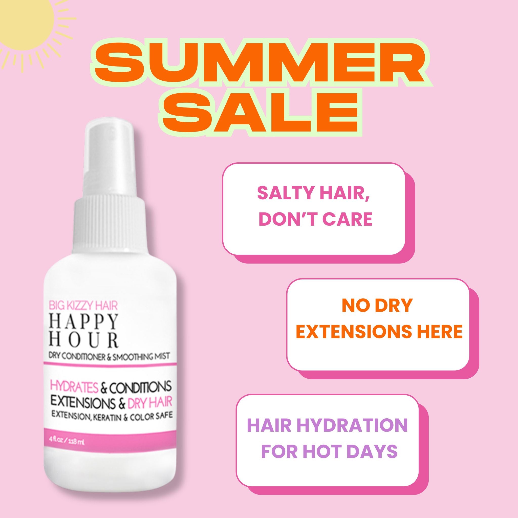 Big Kizzy dry conditioner and smoothing mist, hydration for hair extensions and dry hair summer sale